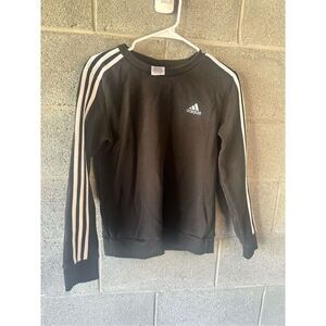 Adidas Crew Neck Side Stripe Pullover Sweatshirt Black Size Small
